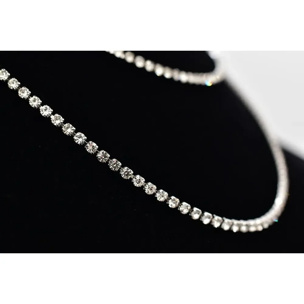 Vintage Rhinestone Crystal Multi-Chain Necklace Sparkling Silver Tone Y2K BinBL
